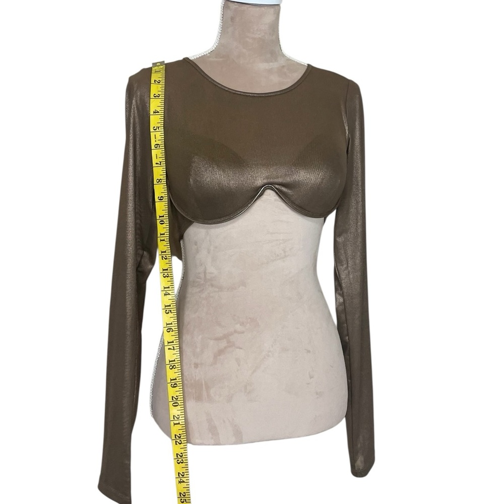 EUC Good American Metallic Bronze Mesh Underwire Crop Top in Mocha Foil (K-1) - Picture 6 of 13